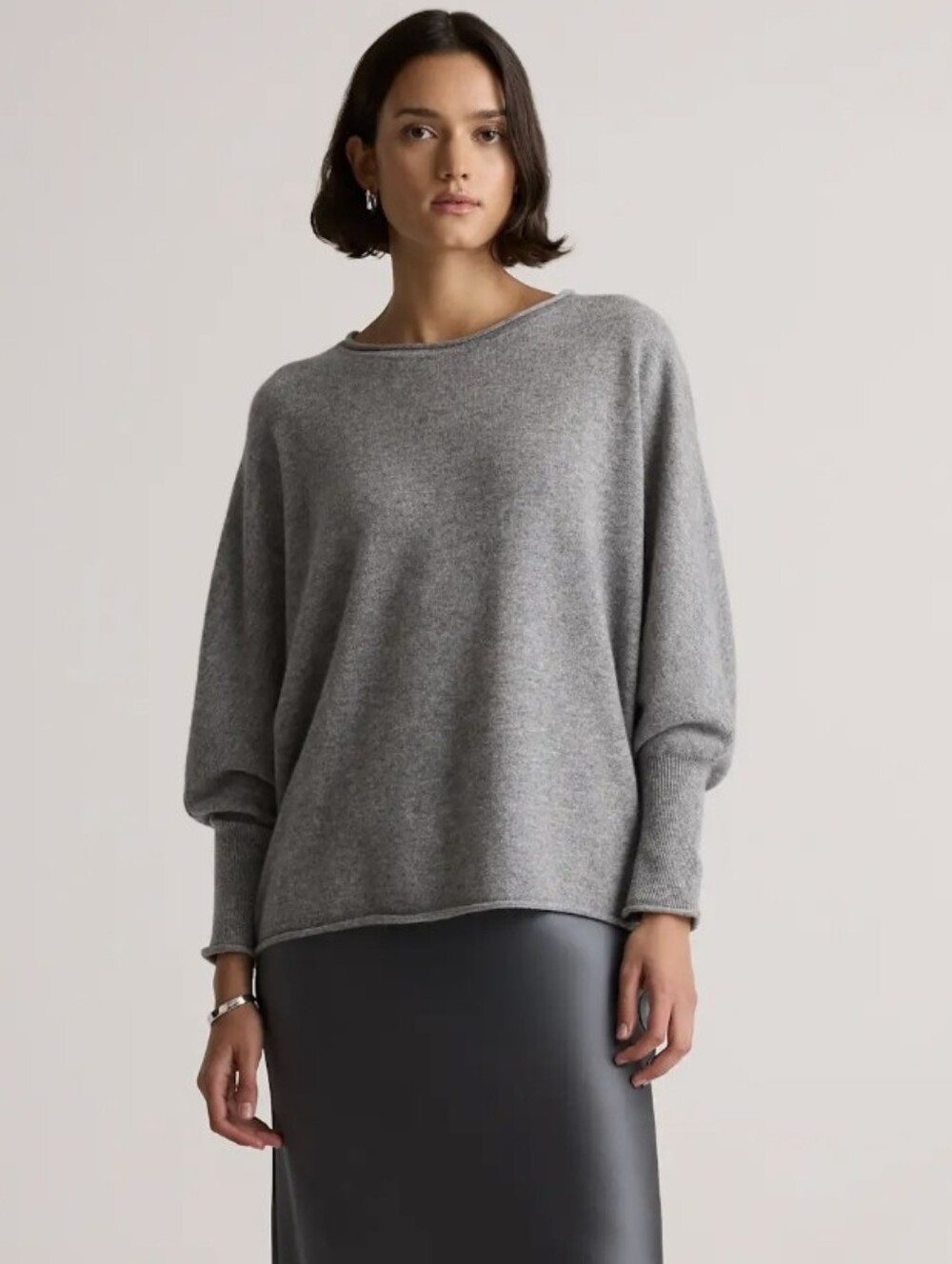 Quince Soft Grey Cashmere-Blend Crewneck Sweater